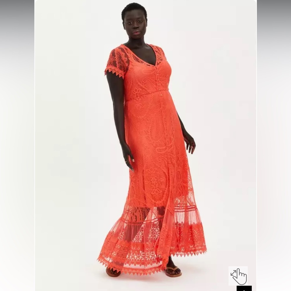 NWT Torrid Maxi Lace Button-Front‎ Dress in orange/pink - Picture 2 of 12